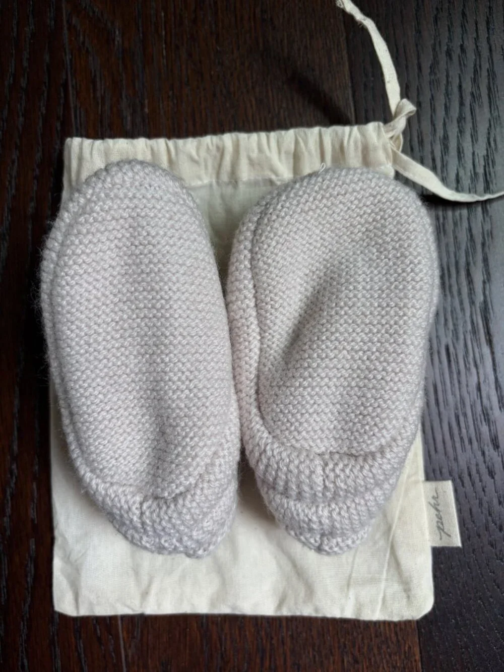 Pehr Knitted Baby Booties with Pom Pom (Beige / Mustard Yellow)